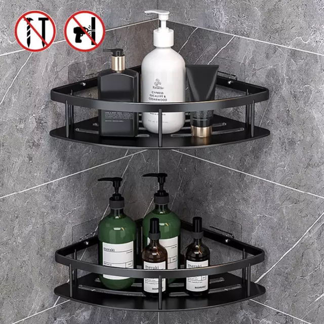 2 Tier No Drilling Bathroom Wall Corner Shelf Rack Shower Caddy Storage Organize