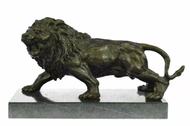 A Mano 6.4kg Grande Africano Maschio Leone Museo Qualità Bronzo Statua Artistico