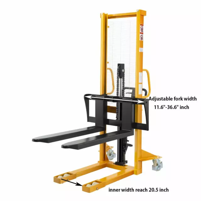 Fixed Legs Hand Pallet Stacker 1100lbs/2200lbs Cap 63" Lift Height Portable Lift