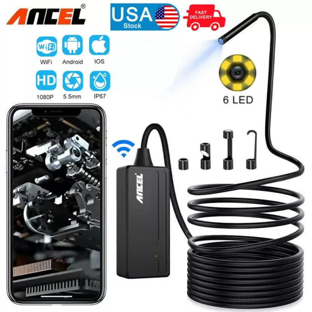 Wifi Endoscope Wireless Borescope Automotive Inspection 5.5MM HD Snake Camera US