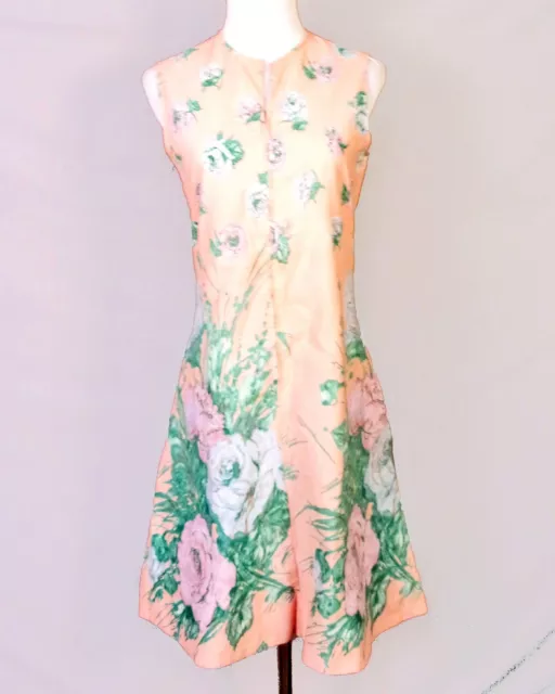 vintage 60s NPC Fashions Peach Floral Zip Front Day Dress Shift A-Line SZ 8