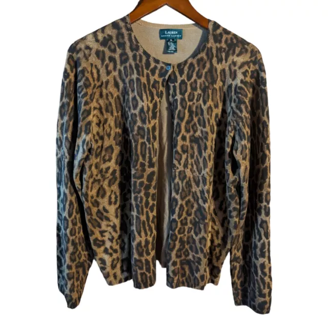 Lauren Ralph Lauren Womens XL Silk Leopard Cheetah Lightweight Cardigan Sweater