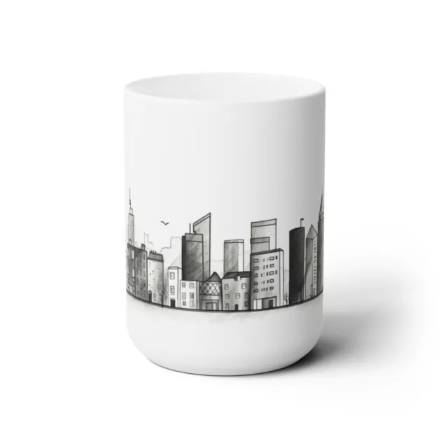 Black and White City Scape  Ceramic Coffee Cup Teacup Mug 15oz Drinkware