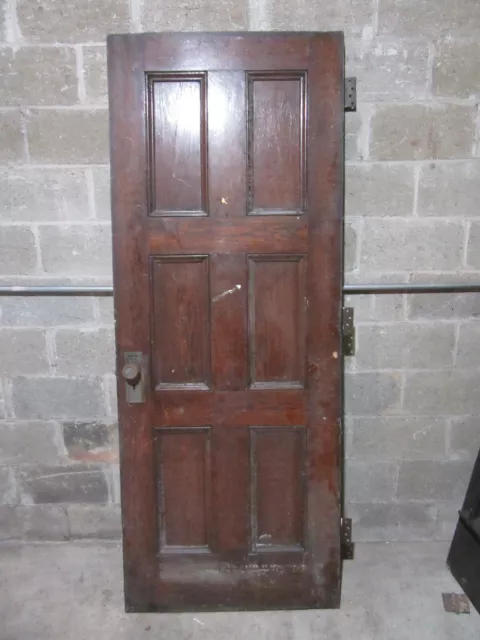 ~ ANTIQUE OAK 6 PANEL DOOR WITH HARDWARE K ~ 32 x 81.75 ARCHITECTURAL SALVAGE