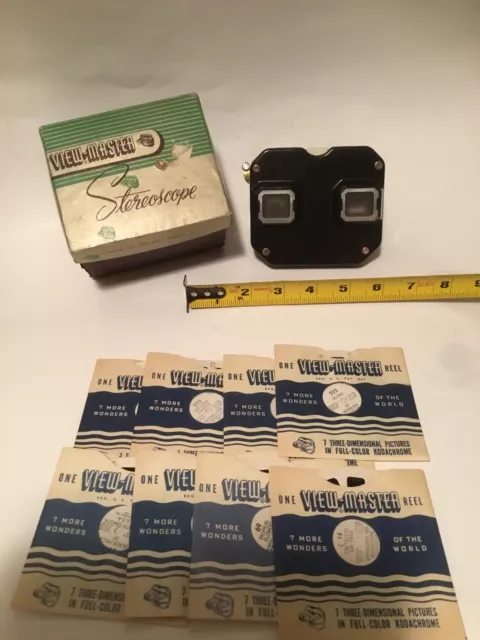 Vtg ViewMaster View Master Stereoscope Sawyer's View-Master W/ Box &  8 Reels