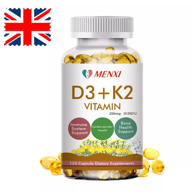 Vitamin D3 & K2 10,000IU  120 Tablets MK7 Bone Blood Heart Immune Support 120PC