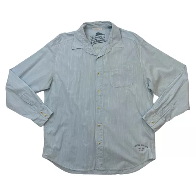 Tommy Bahama Shirt Mens Montauk Drifter Light Blue Long Sleeve Button Up Cotton