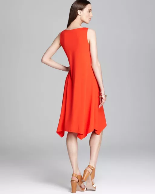 Eileen Fisher Red Orange Firefly Viscose Jersey Cowl Neck Dress Asymmetric Sz PL 3