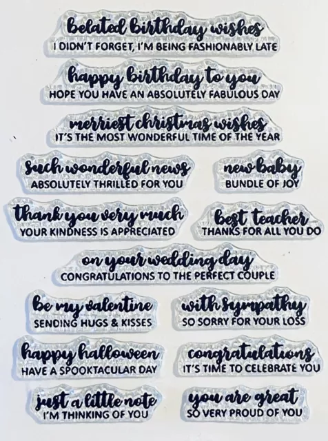 14 Sentiment Clear Stamps, Valentines Thank You Best Teacher, Wedding/Congrats