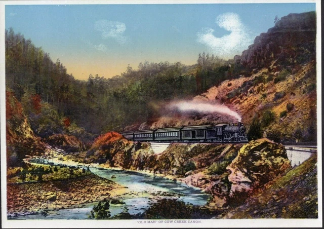 Vintage Print View of "Old Man" of Cow Creek Cannon Circa 1915 Train River