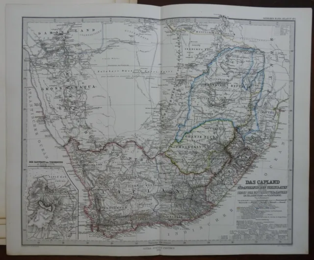 South Africa Cape Colony Transvaal Orange Free State 1867 detailed Stieler map