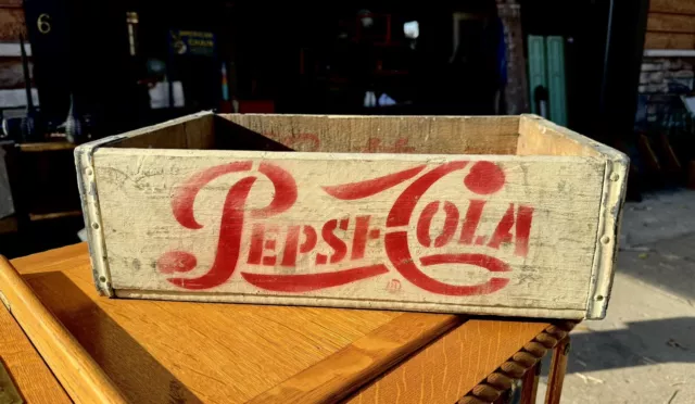 Vintage  PEPSI COLA  Crate ADVERTISING WOOD BOX SIGN  Cott Soda