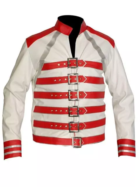 Freddie Mercury White and Red Men's Concert Leather Jacket"