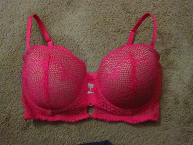 ADORED BY ADORE ME Pink Lace Push Up Balconette Underwire Bra size 36DD  $9.99 - PicClick