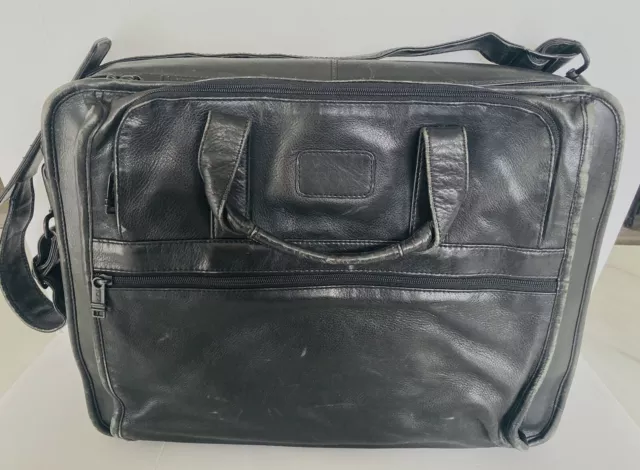 Vintage TUMI Organizer Leather Briefcase 17"  Laptop Bag Messenger Black work