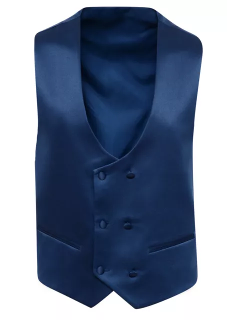 Gilet Panciotto Uomo Blu Doppiopetto Raso Slim Fit Elegante Formale Cerimonia