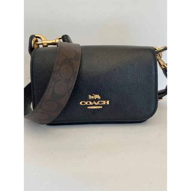 COACH SMALL BLACK Pebbled Leather Jes Messenger Crossbody Bag 140.00