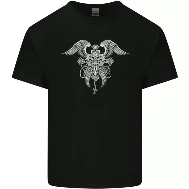 Cross Skull Wings Gothic Biker Heavy Metal Kids T-Shirt Childrens