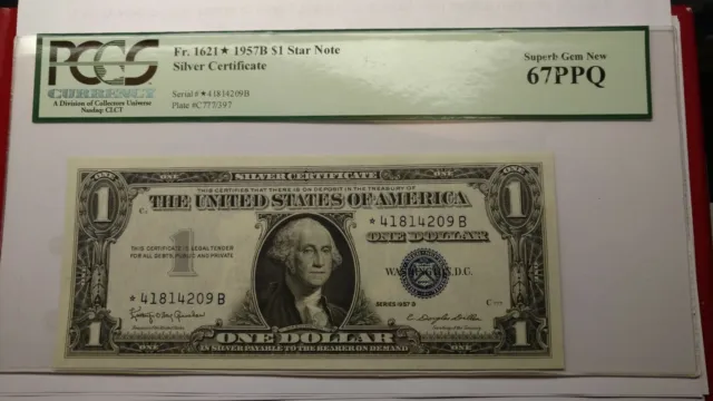 Fr.1621* 1957B $1 Star Note Silver Certificate PCGS Super Gem New 67PPQ.
