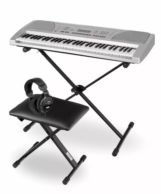 Clavier Numerique Arrangeur Synthetiseur Piano 61 Touches + Banc Support Argente