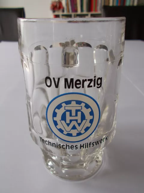 Seltener THW Glaskrug OV Merzig / Technisches Hilfswerk / KatS / Hilfsdienste