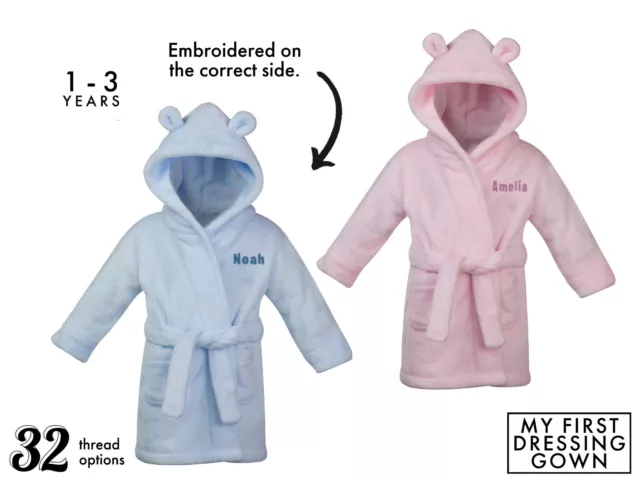 Personalised Dressing Gown Baby, Todler Robe, Embroidered Cute Bear Ears Gift