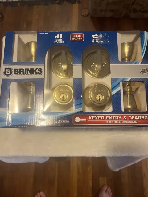 X 2 Brinks Exterior Locking 2-Keyed Entry & 2-Deadbolts Brand New