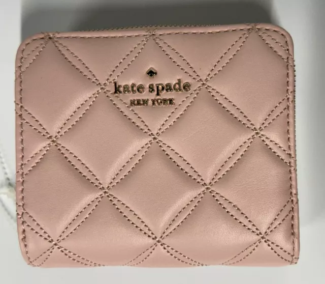 Kate Spade Natalia Pink Quilted  Leather Zip Around Small Wallet NWT