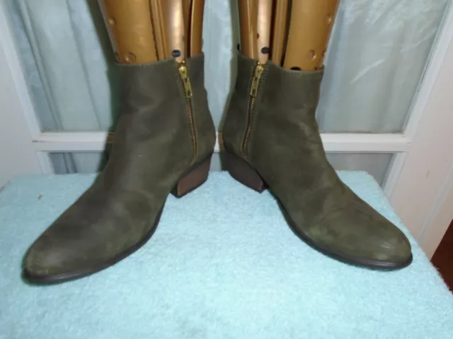 Steve Madden Ankle Boots Dark Green Neovista Size 6 M Leather Gold Zippers 3