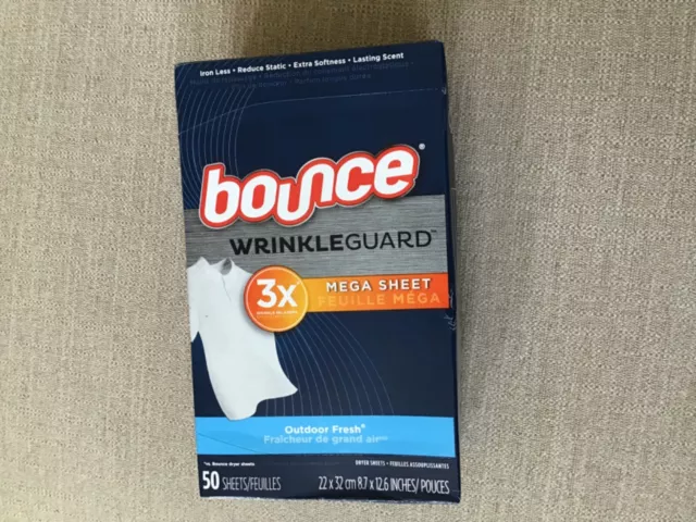 NEW Box BOUNCE Wrinkle Guard Outdoor Fresh Scent DRYER 3X MEGA SHEETS 50 sheets