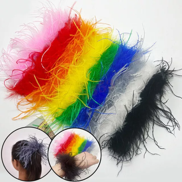 1X Feather Cuff Slap Bracelet Hair Ring Women Fur Fluffy Wristband Ostrich AU