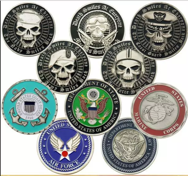 5X US Military ARMY USAF Air Force SKULL Death Smile Challenge Coin