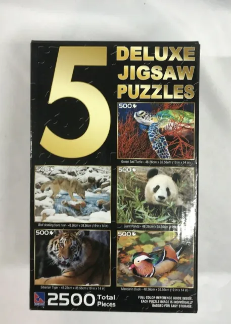 Sure-Lox 5 500 Piece Deluxe Animal Jigsaw Puzzles Turtle Panda Wolf Tiger Duck