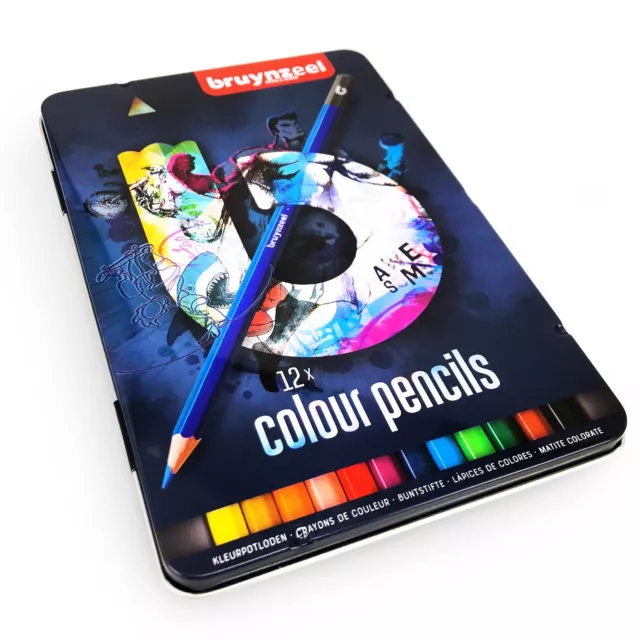 Bruynzeel Lápices de Colores - 12 Varios Colores En Metal Regalo Lata - Azul Set