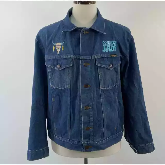 Wrangler Blue Cotton Denim Signed Country Jam Trucker Jean Jacket Mens Size 44