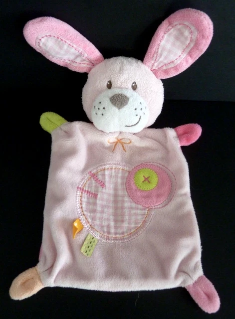 29. DOUDOU PLAT NICOTOY LAPIN Chien ROSE BLANC ROND VERT CROIX VICHY ETAT NEUF*