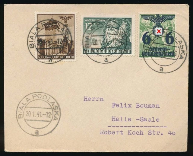 Generalgouvernement Nr. 19, 40, 59 MiF Brief BIALA PODLASKA 1941 - HALLE #129792