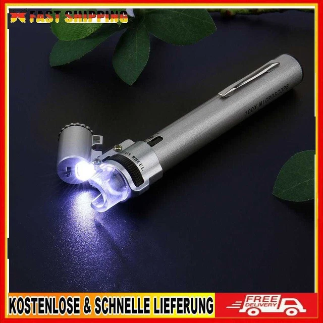 Handheld Mini Magnifying Glass 100X Microscope LED Light Jewelry Loupe Magnifier