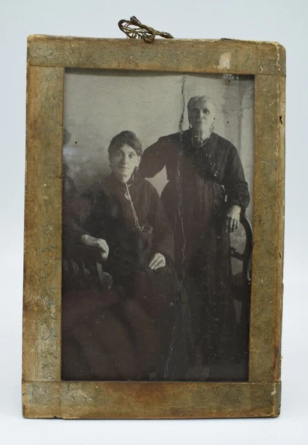 Foto antica ritratto di Donne madre figlia inizio 900 bianco e nero con cornice