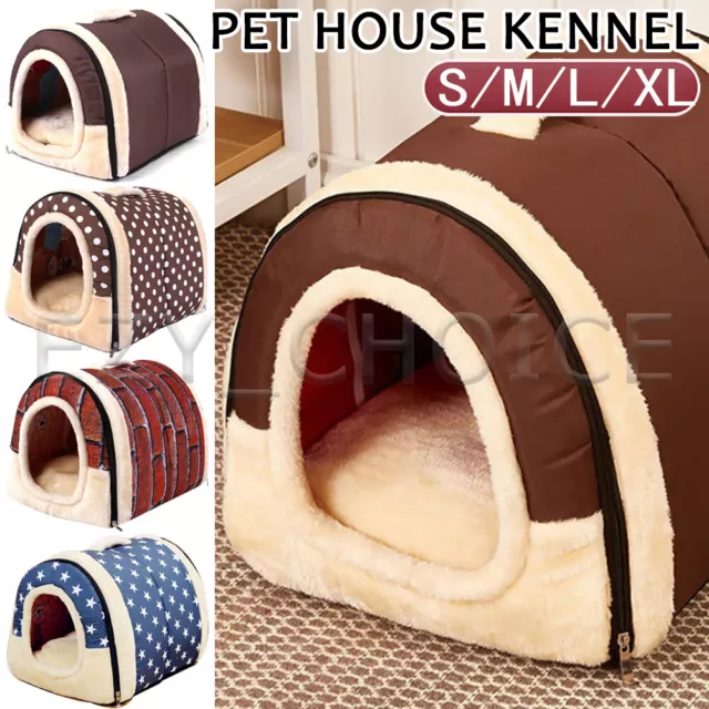 Pet Dog Bed Cat House Kennel Soft Igloo Warm Cave Beds Cushion Puppy Fold Soft