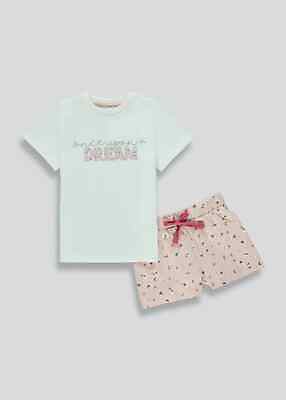 Set pigiami corti floreali rosa bambina nuovo con etichette Matalan età 7 (BM1306)