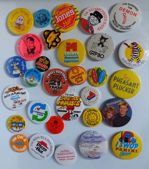 VINTAGE UK ADVERTISING Pin Badge Collection - 28 Retro Button Badges £ ...