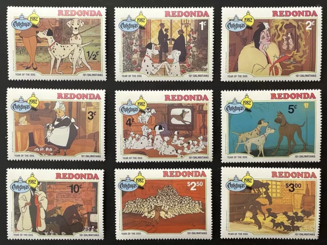 Redonda 101 Dalmatians Disney Stamps Set Christmas 1982 Mnh Year Of The Dog Pups