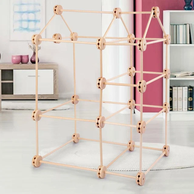 60pcs Fort Kit de Construction Bois Construction Châteaux Maison Jouets 2