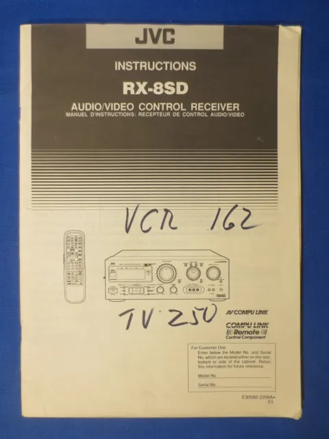JVC RX-8SD Receiver Owner Instruction Manual Factory Original The Real Thing