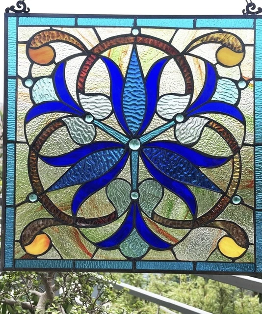 Buntglas Sonnenfänger Mit Kolibri & Blumen – 20 X 20 Cm, Handbemalt, Mit Kette Für Fenster & Garten