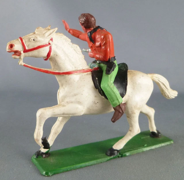 Starlux - Cow-Boys - Série 63 Luxe - Cavalier Tireur Revolver Main Droite Vert Orange Cheval Noir Ref 4414 A54094
