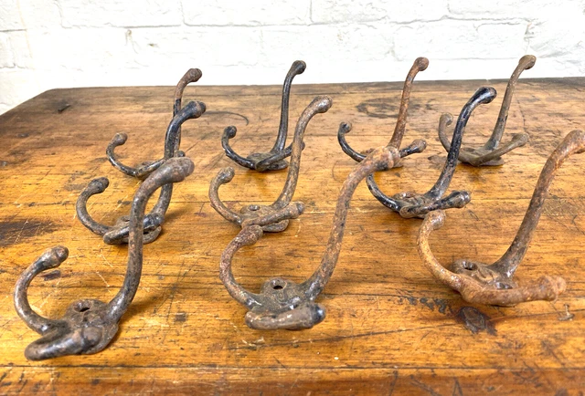 10 Old Acorn Tip Hooks for Coat & Hats ~ Matching, Surface Rust, No Damage