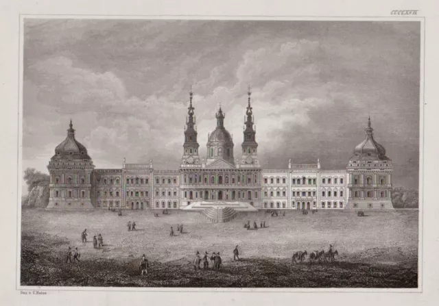 Mafra Palácio Nacional de Mafra - Stich, Original Stahlstich 1850 2