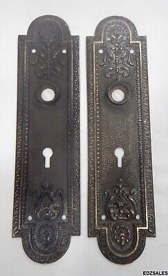 Pair of Entrance Door Backplates Vintage Hardware Brass Back Plate Set